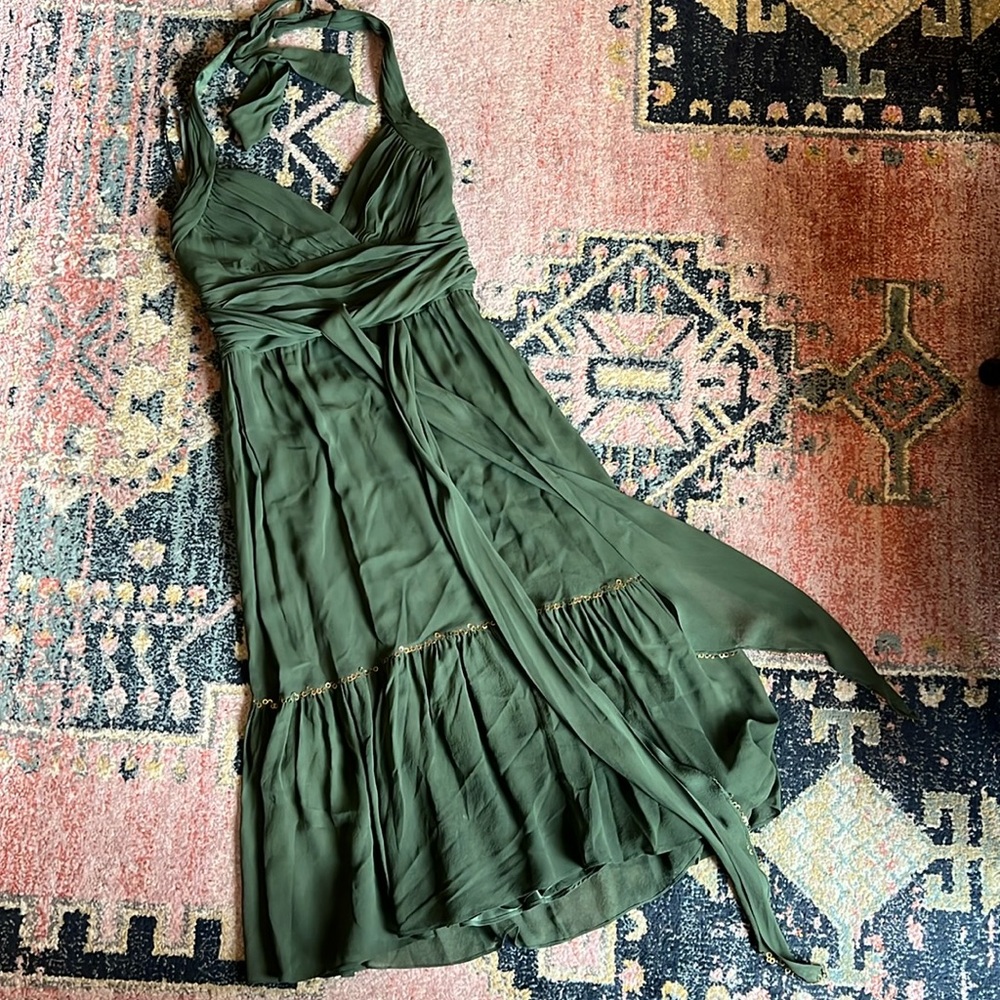 BCBG Olive Silk Halter Dress with Sequin Trim Size 8